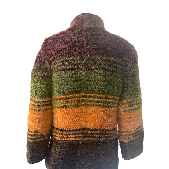 Vintage Womens Jacket Size Medium Multicolor Knitted Fur Leather Trim Custom - Picture 6 of 12